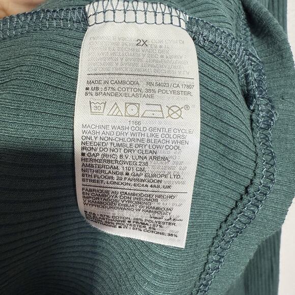 Old Navy Henley Women’s 2X Ribbed Long Sleeve Top Green Button V-Neck Tee Casual - Picture 5 of 6